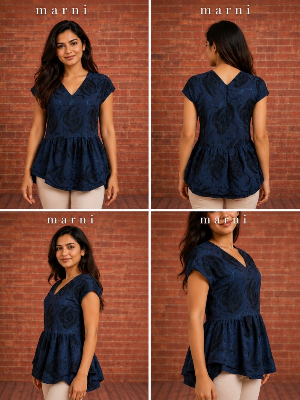 Marni BEAUTIFUL Women’s Top Blouse Navy Viscose Sz 40 (US S) Cap Sleeve Top